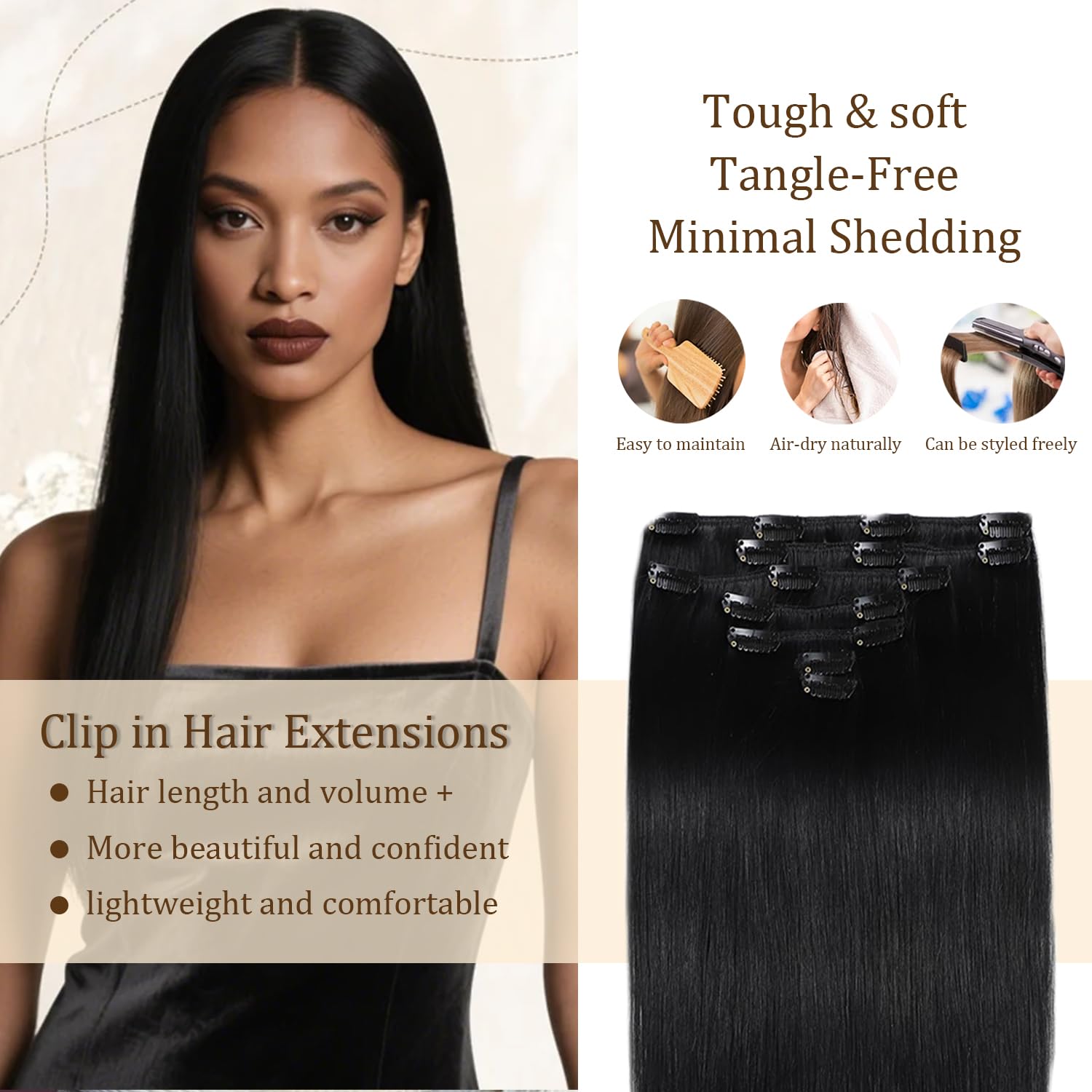 Black Clip in Hair Extensions Human Hair - Natural Black Straight Hair Extensions Clip ins for Women,120g 7pcs,14 Inch Real Remy Soft 1B Human Hair