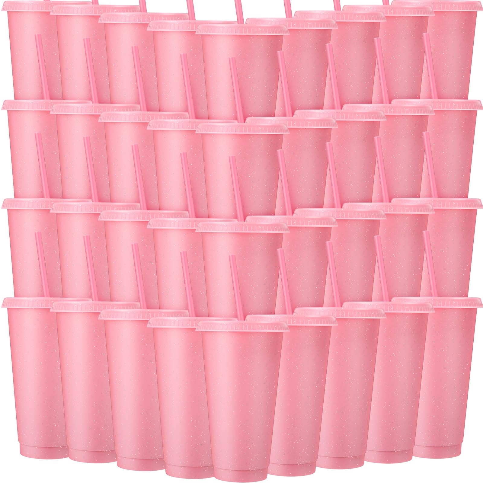 Honeydak 60 Pack Tumbler with Straw and Lid Bulk Cups for Gifts Glitter Plastic Coffee Cups 24-27 oz Reusable Water Bottle Iced Coffee Travel Mug