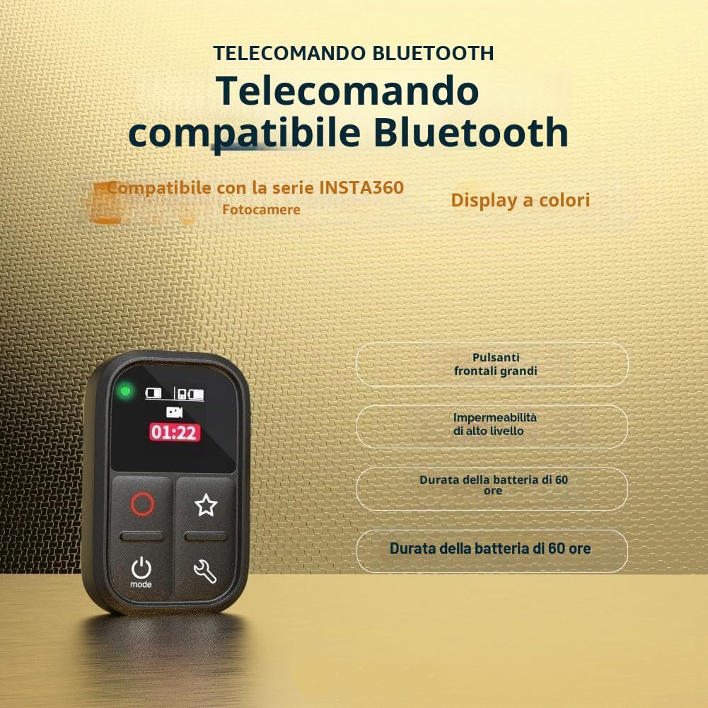 Telecomando Bluetooth impermeabile, compatto otturatore wireless per fotocamere Insta-360 X5, X4, X3, GO3S ForAcePro2
