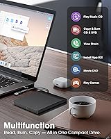 Vista 5 de ROOFULL Unidad externa de CD y DVD para portátil, lector y grabador de discos CD DVD USB 3.0 tipo C, reproductor portátil USB-C de CD y DVD para PC