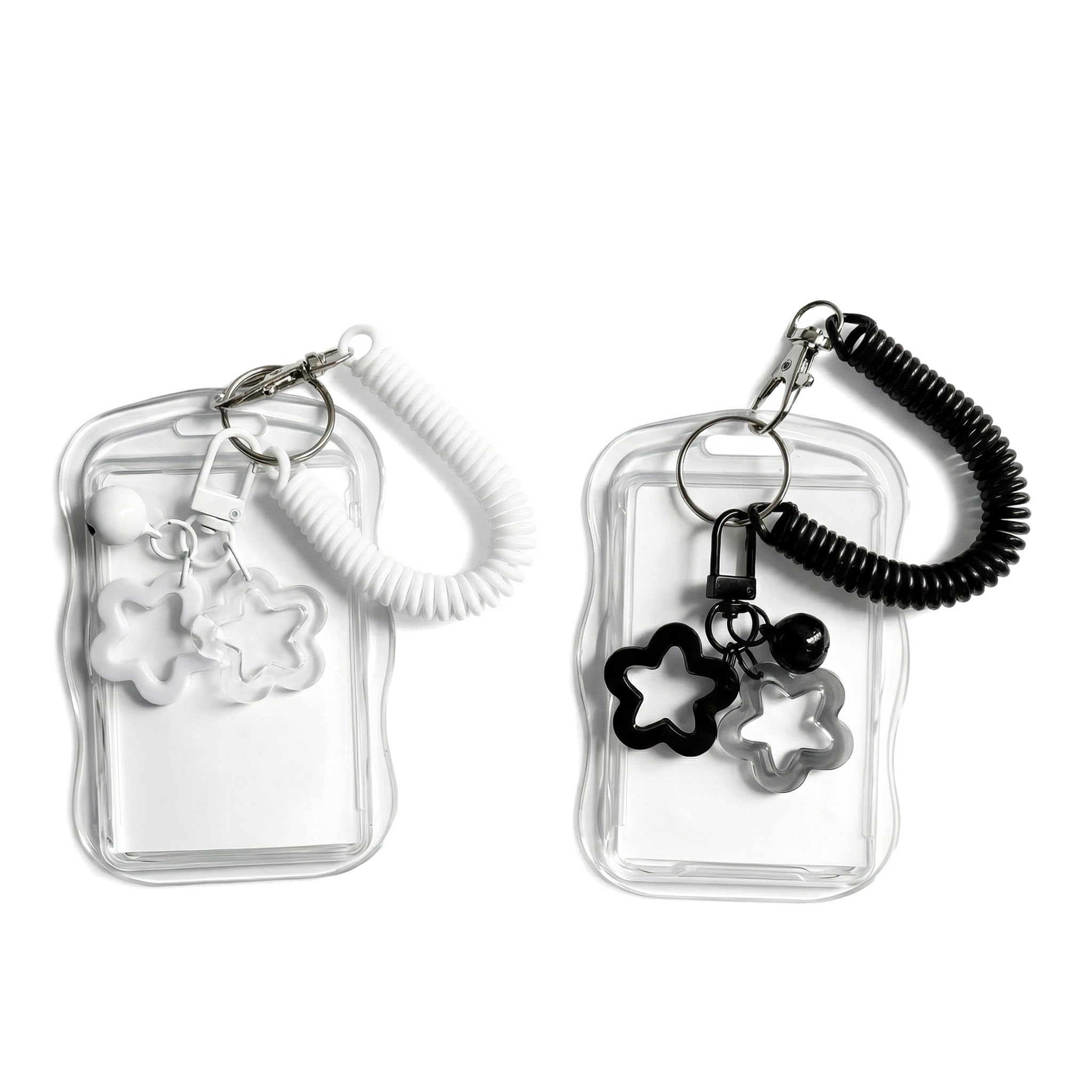 Nybrax 2 PCS Photocard Holder Keychain, Full Clear Photo Card Holder, Star-Wave Photo Frame with Keychain, Transparent PC Card Holder, for Bus Card Photo Protector ID Badge Display(Black and White) โ image 1