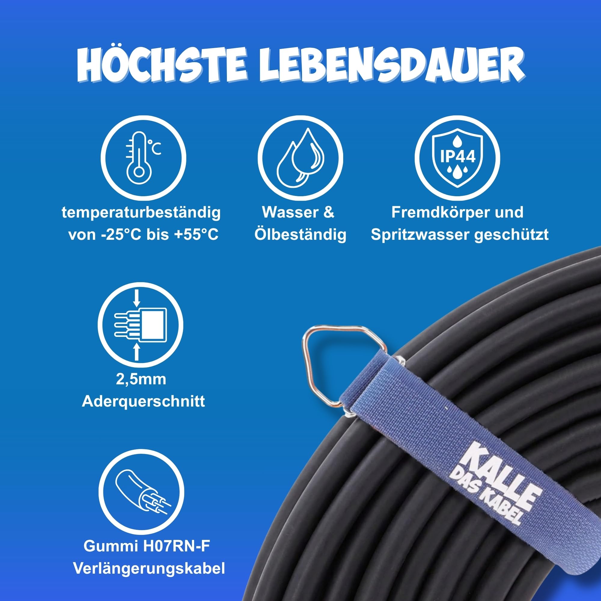 KALLE CEE Verlängerung 230V Campingkabel H07RN-F 3G 2,5mm² 25m