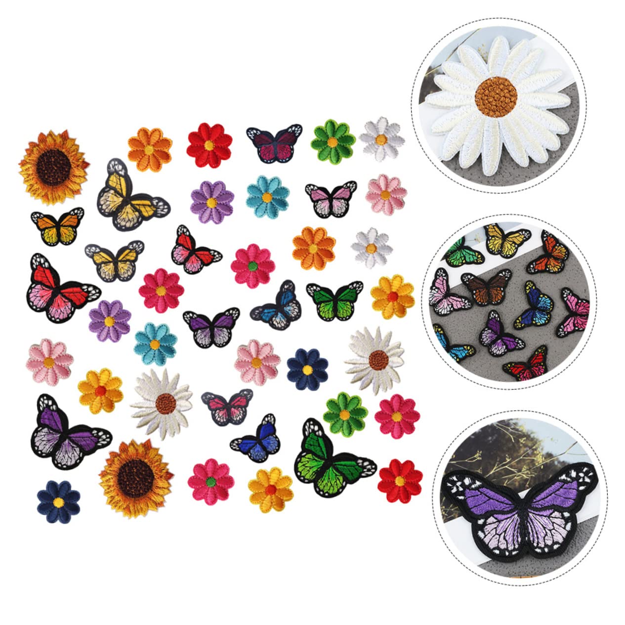 NUOBESTY 126stücke Teiliges Bunter Gestickter Applikationen Mit Schmetterlingen Und Blumen Für -kleidung Aufnäher Für Jeansreparatur Und Kreative Dekoration Von Textilien