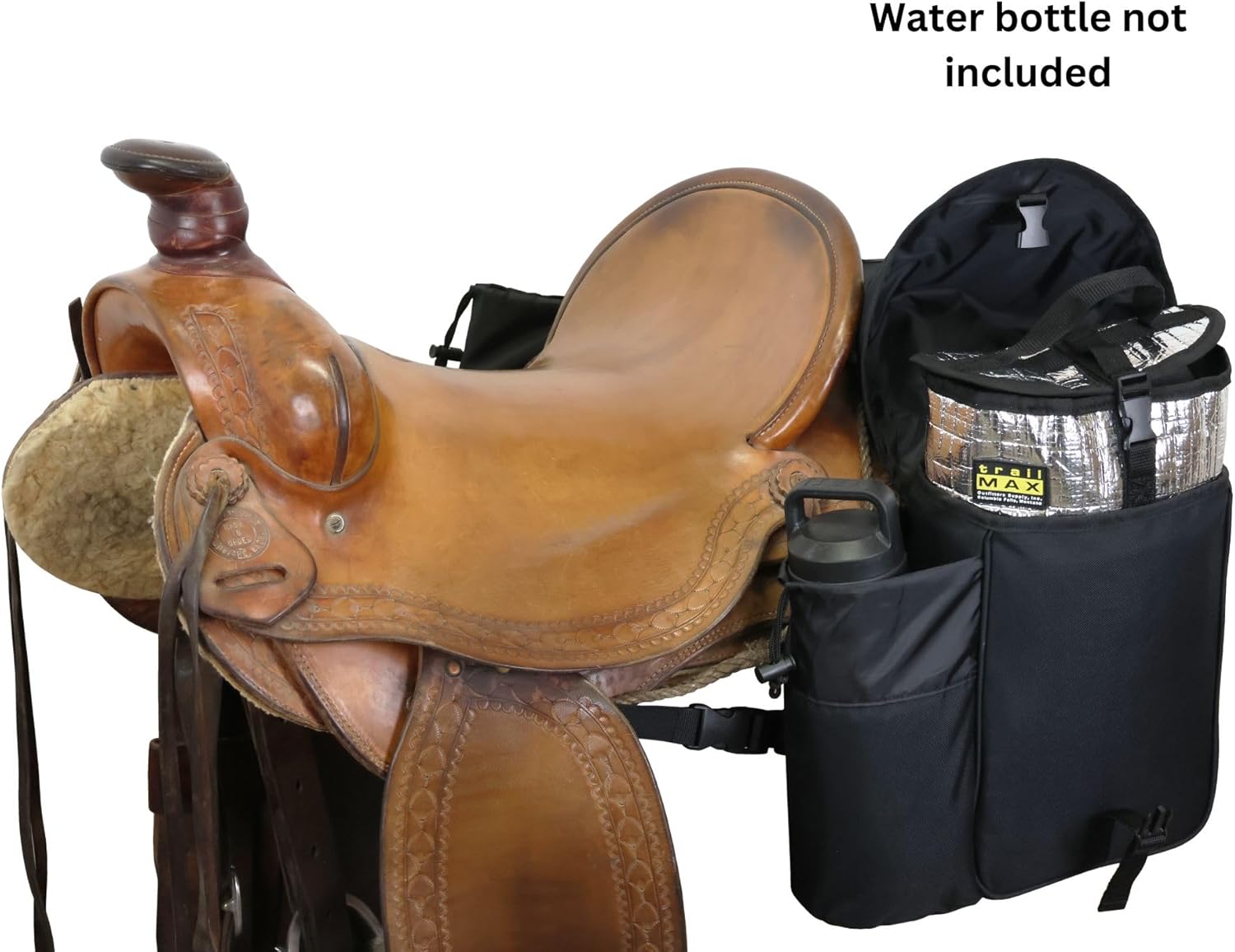 TrailMax Big Sky Saddlebags; Equine Saddle Bags with Two Water Bottle Holders; Rear Saddle Bags for Trail Riding on Horseback; Durable and Strong Nylon; Designed in Montana; Black
