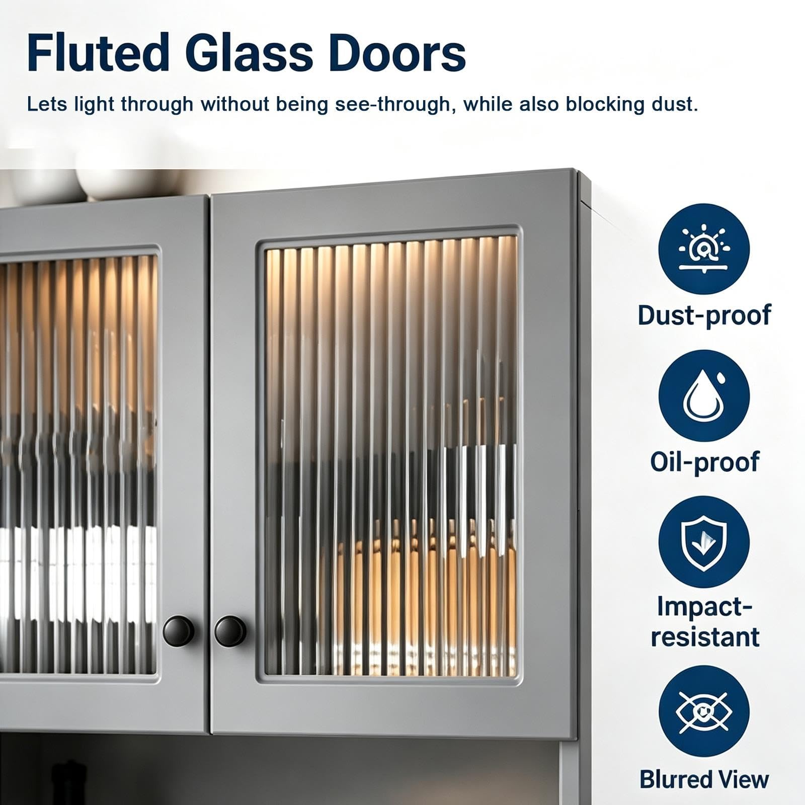 Meuble Haut de Cuisine, Double Ouverture, Portes en Verre Dépoli