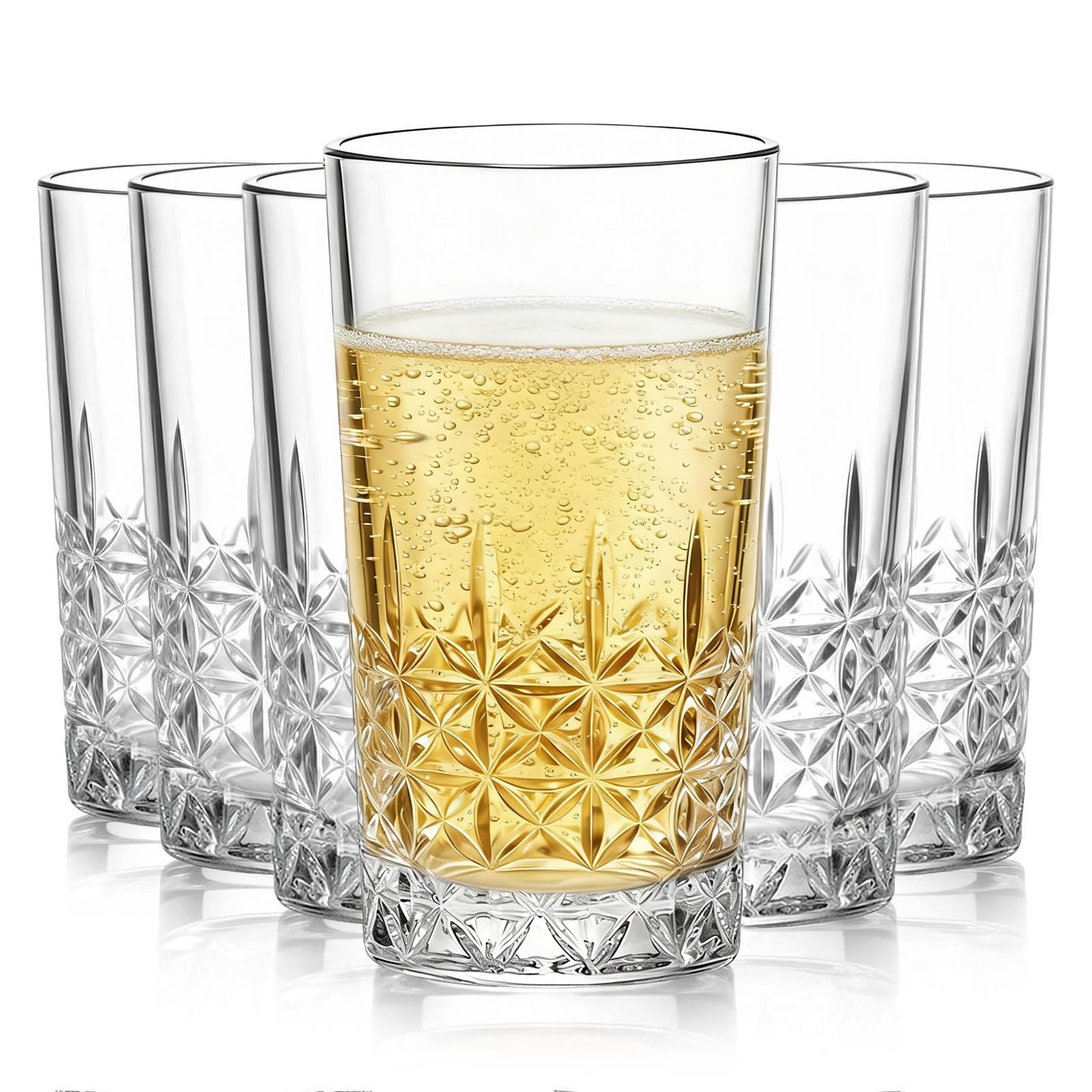 MYKAGS Set of 6 Crystal Highball Glasses, 248ml Drinking Glasses Elegant Cocktails Water Beer and Soda Tumblers