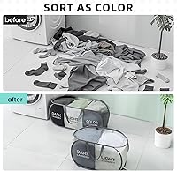 Vista 5 de Cesta plegable para la ropa sucia duradera con 2 compartimentos para clasificar y almacenar, cesta portátil para ropa sucia para dormitorio, cuarto