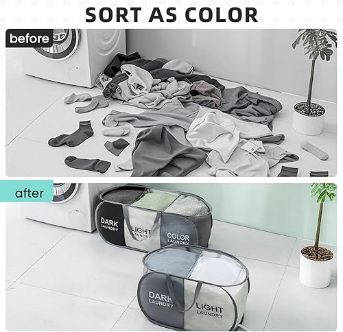 Miniatura 5 de TECHMILLY Cesta de malla desplegable para la ropa sucia con asas fuertes, cestas plegables de gran apertura, portátil y fácil de usar (paquete de 2,