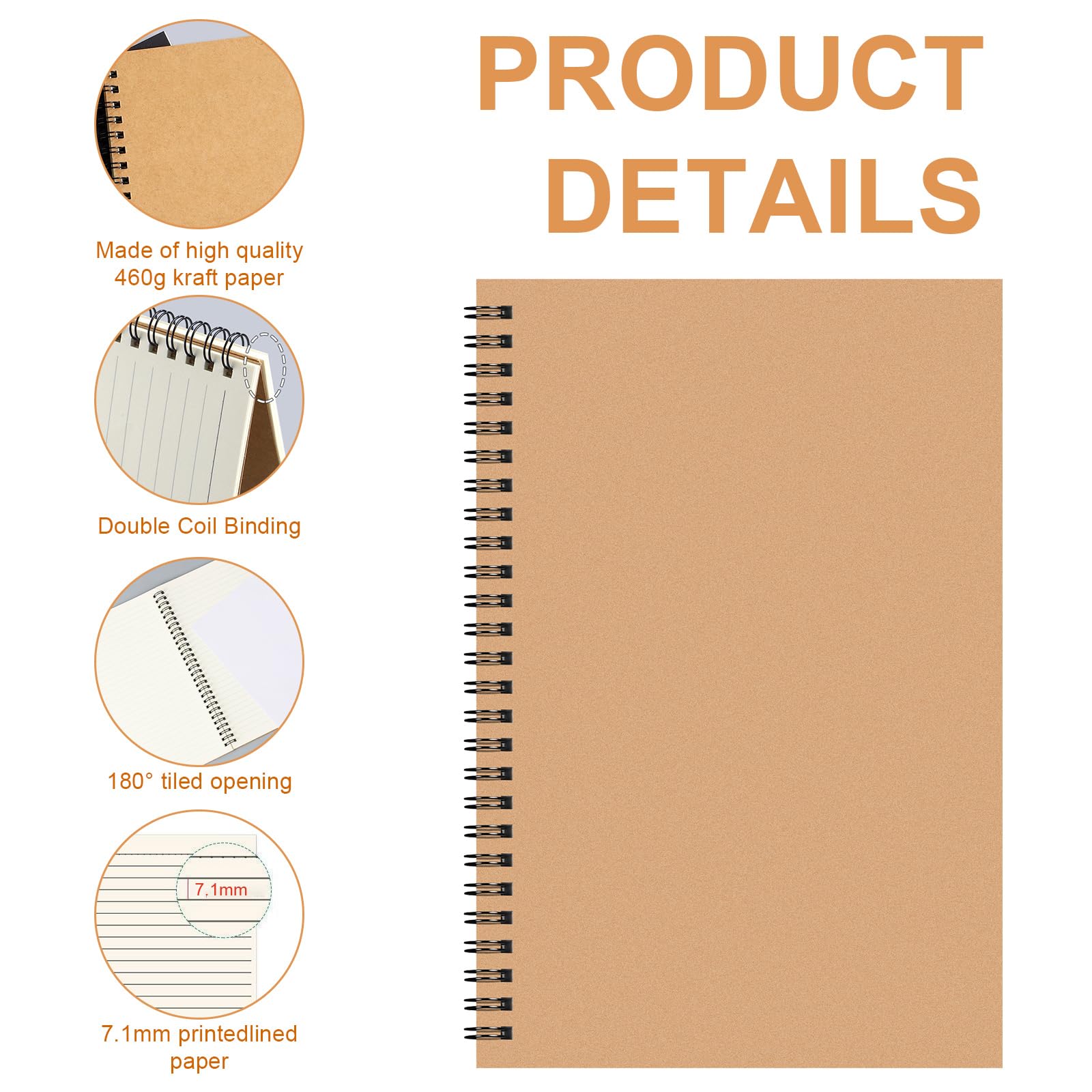 Haploon Confezione da 22 quaderni a spirale formato A5, con copertina rigida in carta kraft, 50 pagine, 21 x 14 cm, pagine a righe larghe per studenti, ufficio, lavoro (marrone)