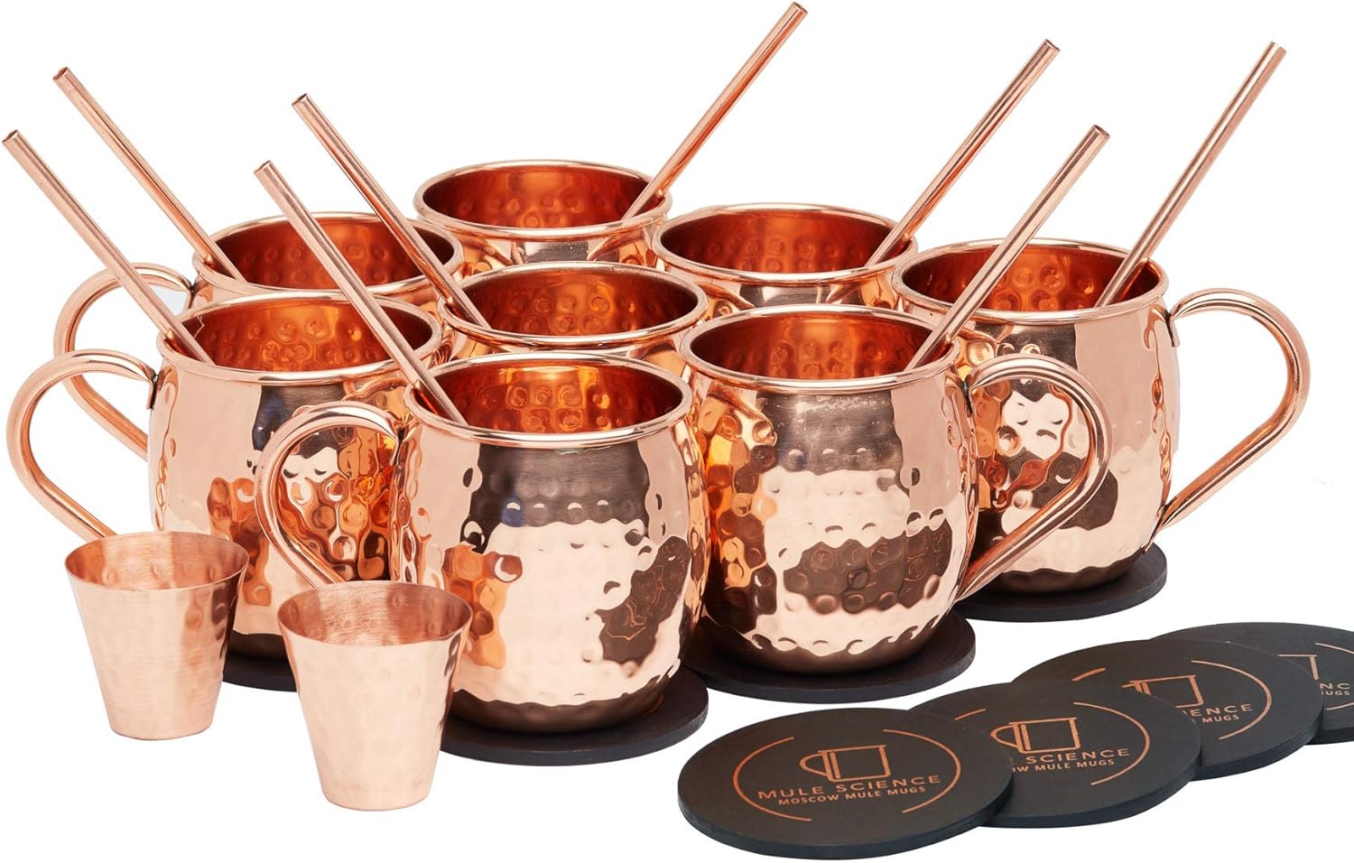 Suреr Dеаl Prоduсt Mule Science Authentic Moscow Mule Copper Mugs Set of 8 (16oz)  Handcrafted Tarnish-Resistant Food Grade Lacquer Coat