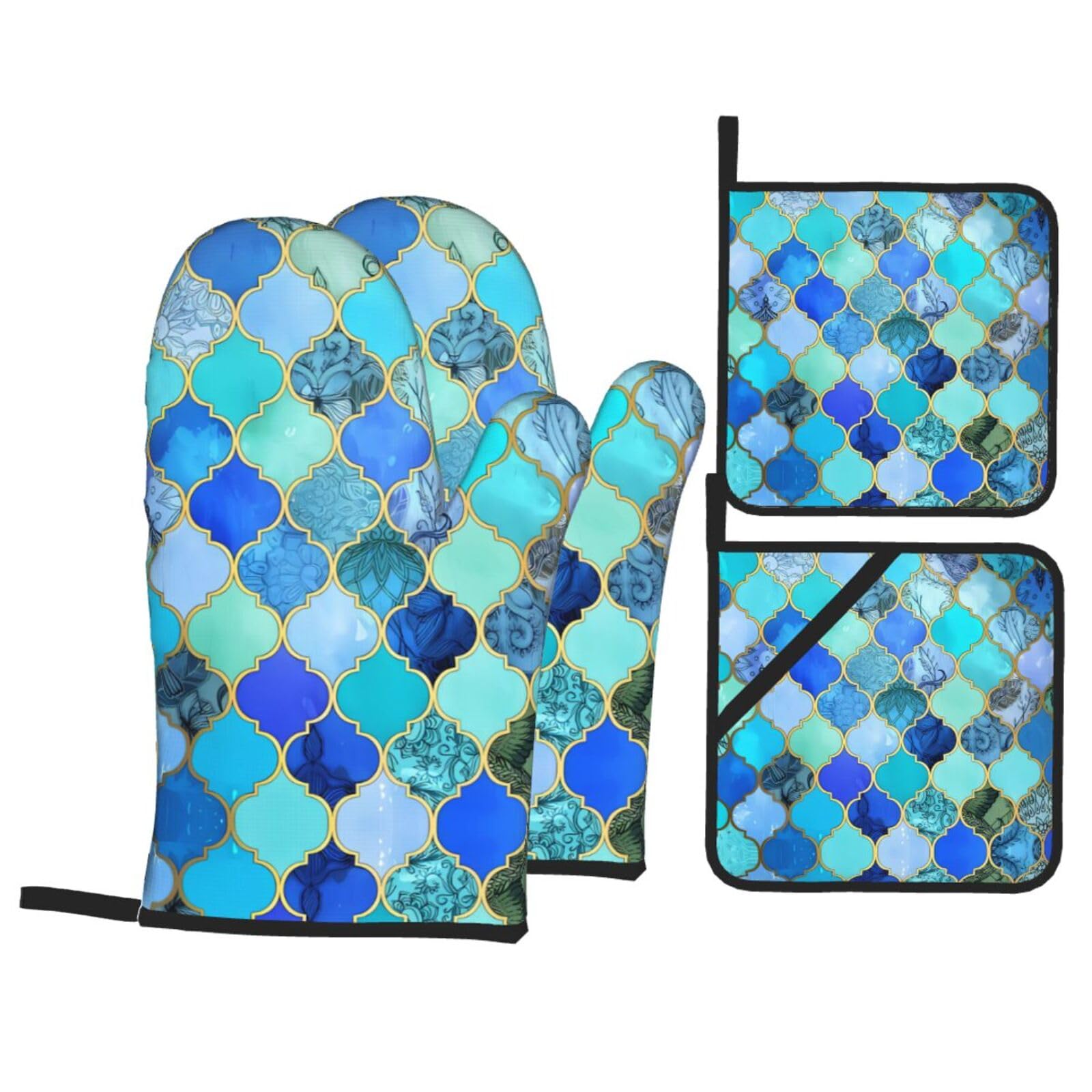 WHJSSF Lattice Prints 4-Piece Waterproof Oven Throws & Heat Resistant Pot Covers – Durable Kitchen Layers for Grilling & Baking