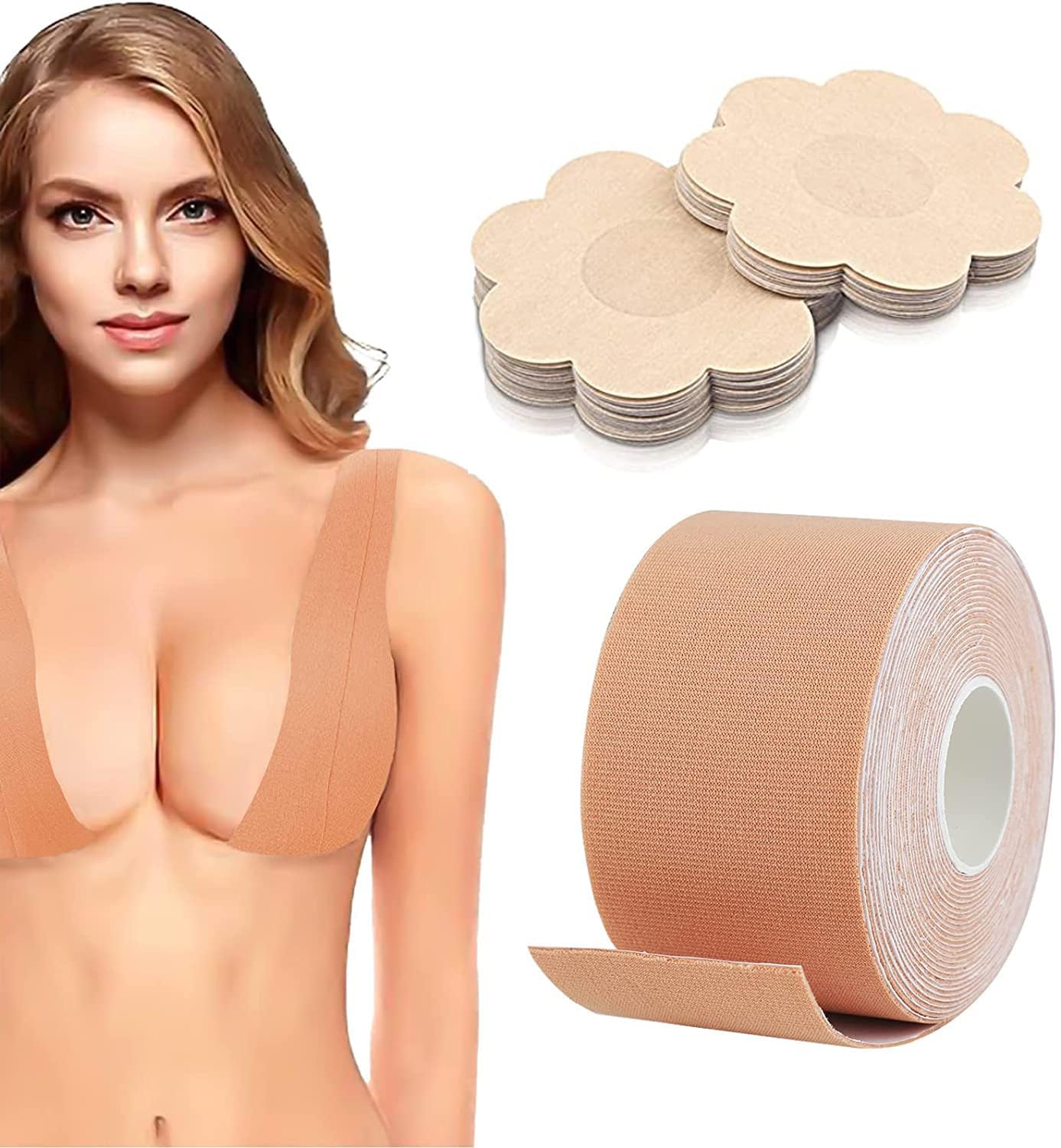 Breast Lift Tape for Contour Lift & Fashion | Boobytape Bra Alternative of Breasts | Body Tape for Lift & Push up in All Clothing Fabric Dress Types | Waterproof Sweat-proof Invisible Under Clothing.