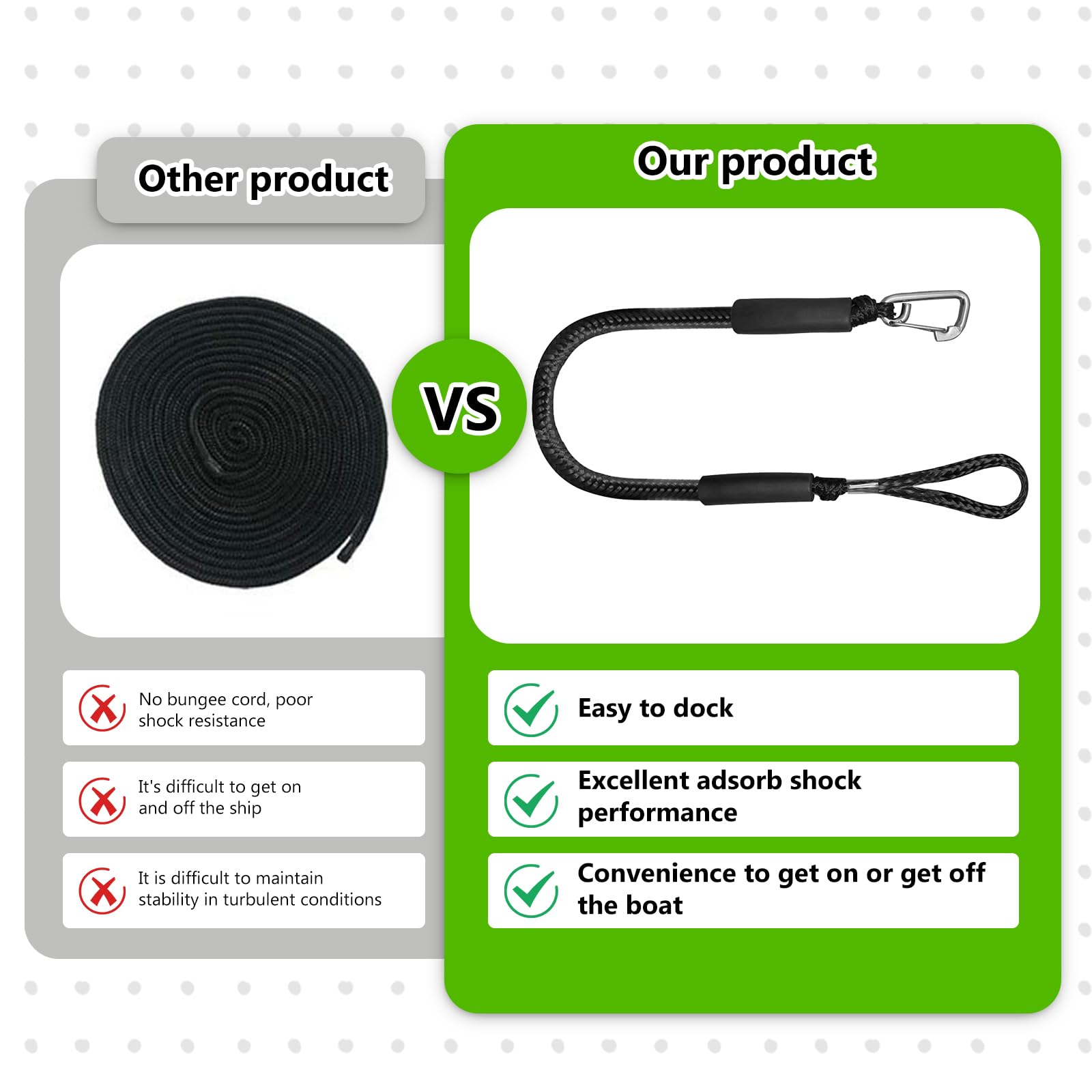 Bungee Dock Line with Hook, 2 pezzi di cima per ormeggio barca, Dock Line Boot ormeggio, bungee dock Line con ormeggio, accessori per barche per kayak Jetski pontoon canoa