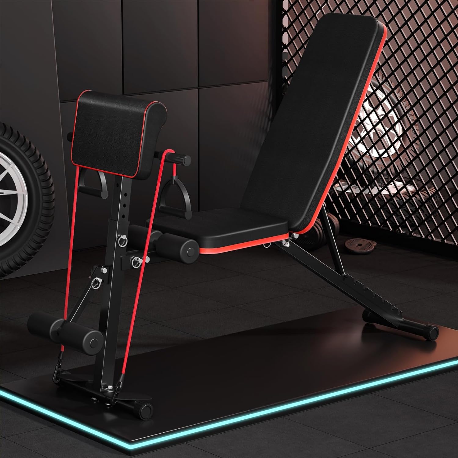 Saterkali Adjustable Weight Bench Full Body Workout Multi-Purpose Foldable Exercise Workout Bench for Home Gym,Sturdy Durable Incline Decline Flat Exercise Benchs for Full Body Strength Training Red