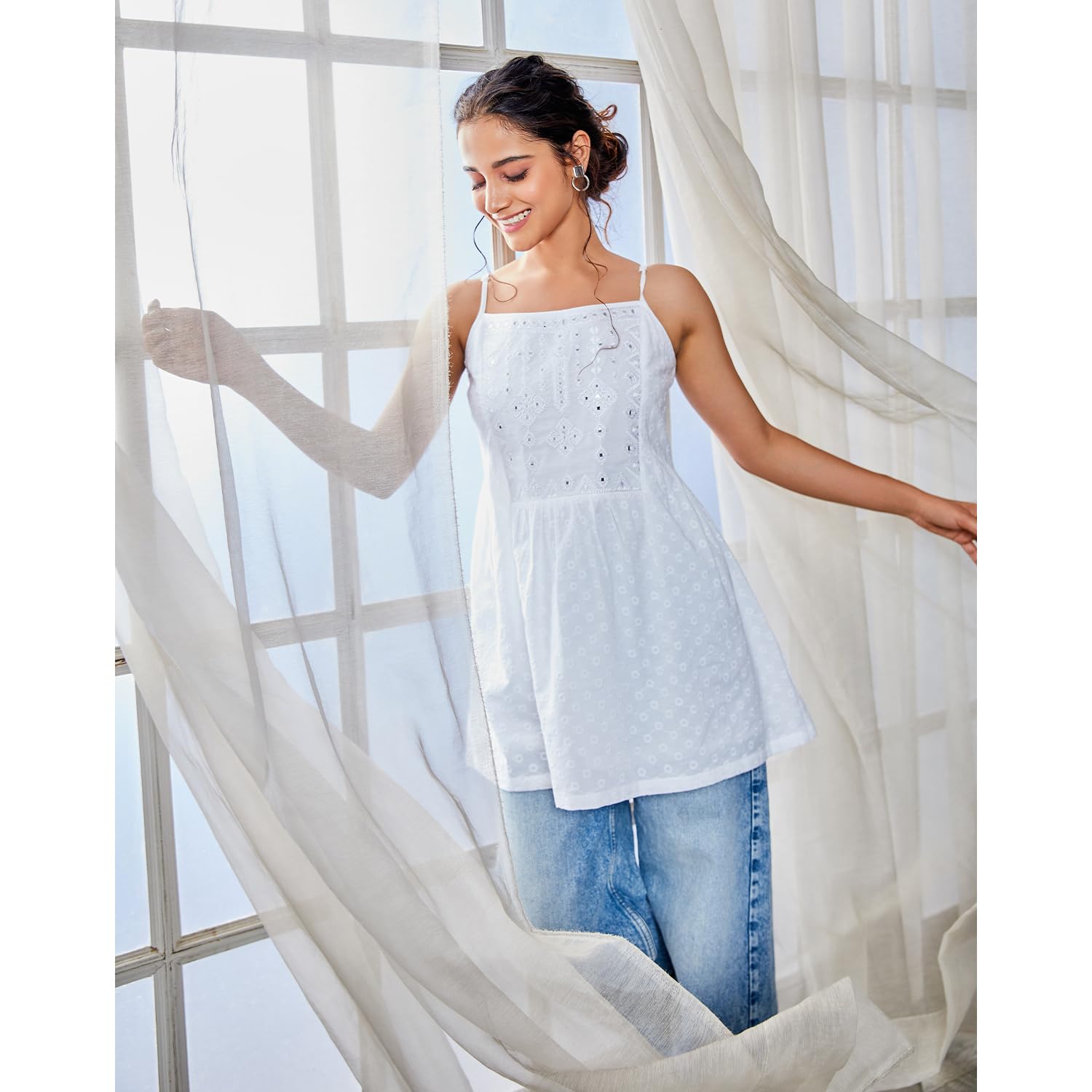 Biba Women Cotton Straight Solid Top (Summer Staples COLLECTION20256_White_L) 4