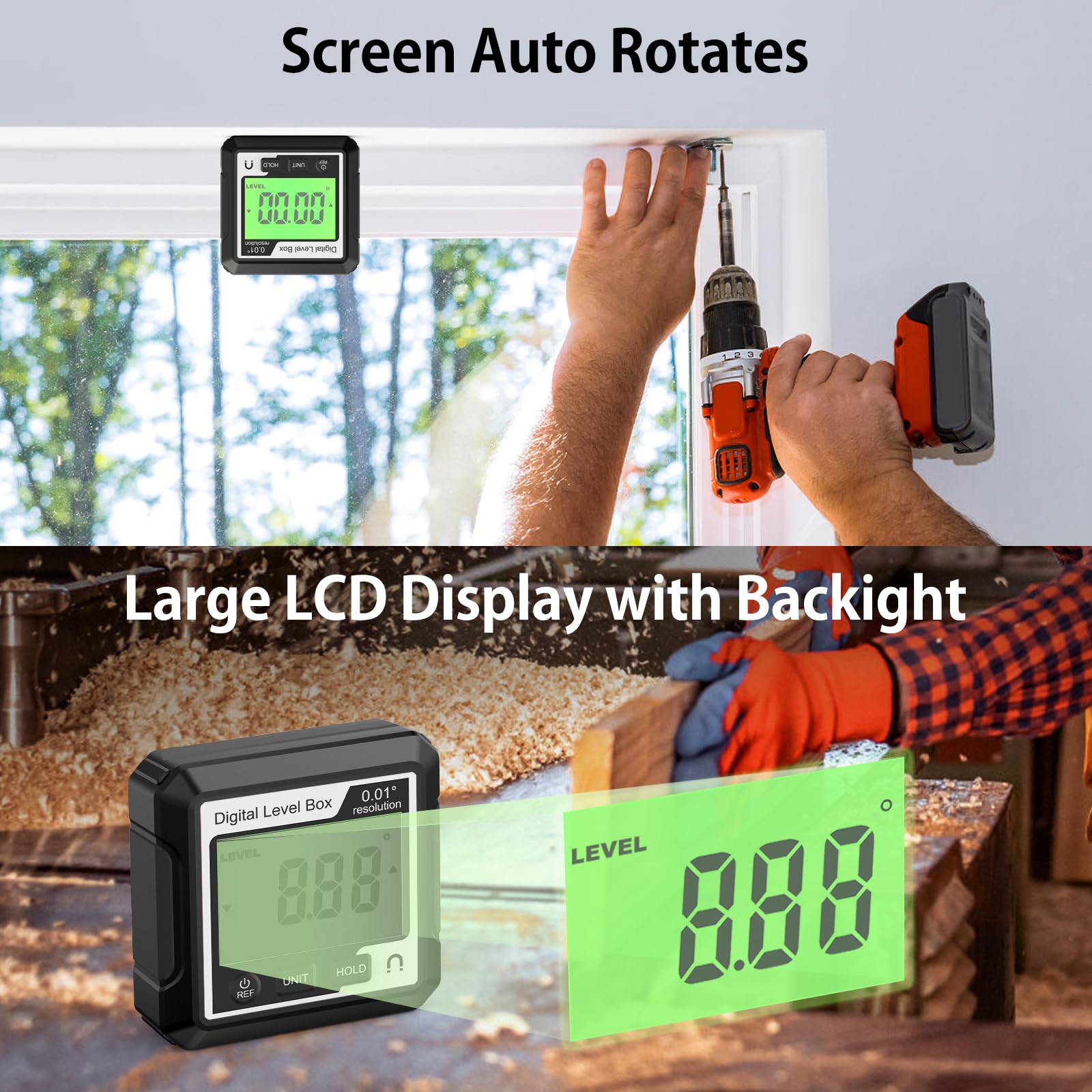 Digital Level Box and Angle Finder Portable Angle Finder Tool with Level Magnetic Base and Backlit LCD Display Rechargeable Digital Angle Gauge for Woodworking Construction Table Saw (white, 1pc)