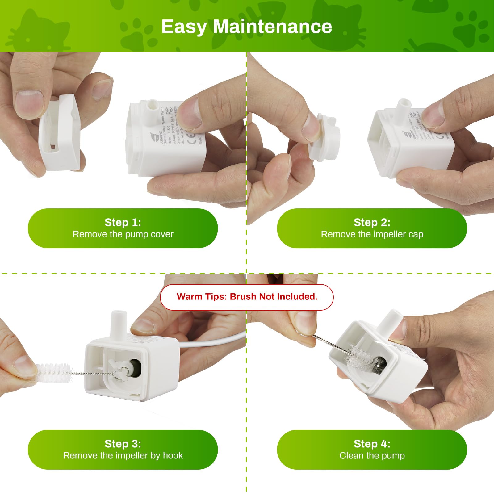 Bomba de fuente de agua para gatos, bomba de repuesto ultra silenciosa JY-830 para fuente de mascotas de acero inoxidable, motor USB de repuesto para dispensador de agua para gatos interiores