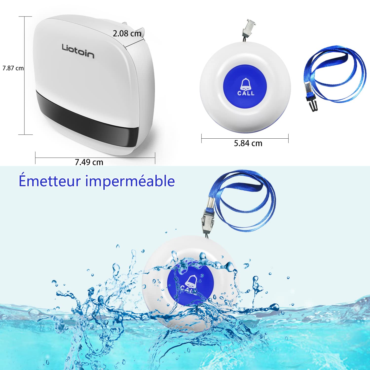 Bouton d’Appel Téléavertisseur sans Fil Système d’Alarme d’Urgence pour Maison Personne Âgée Malade Handicapé 3 Émetteurs 3 Récepteurs, Plage de Fonctionnement 600+ Pieds …