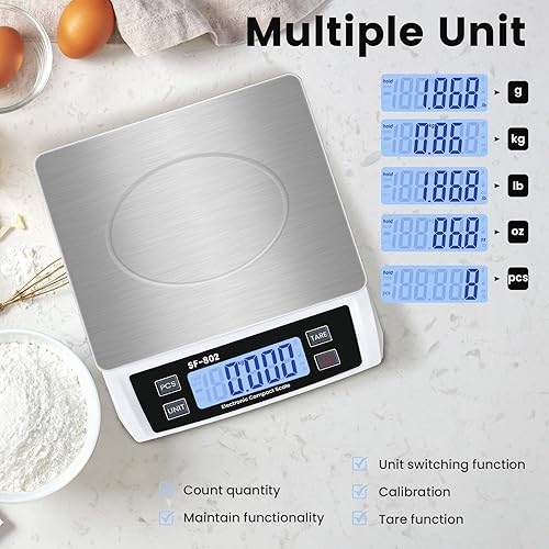 Miniatura 4 de Báscula digital de cocina de 66.1 lbs66 libras, báscula de alimentos grande para hornear cocinar báscula de pan de acero inoxidable con pantalla