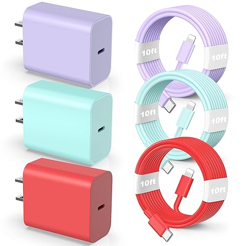 Miniatura 9 de Cargador rápido para iPhone 14 13 12 11, [certificado MFi], paquete de 3 bloques de carga USB C de 20W con cable de carga rápida USB C a Lightning