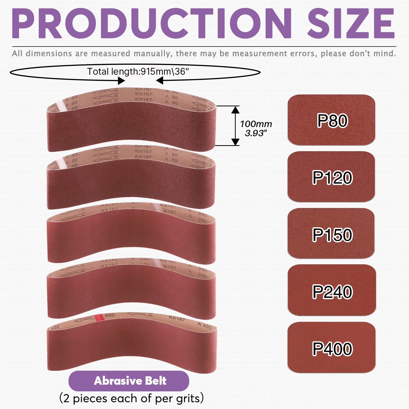 Swpeet 23-Piece Sanding Belt & Disc Kit - 4x36 Inch Belts & 6 Inch No-Hole Discs With Eraser