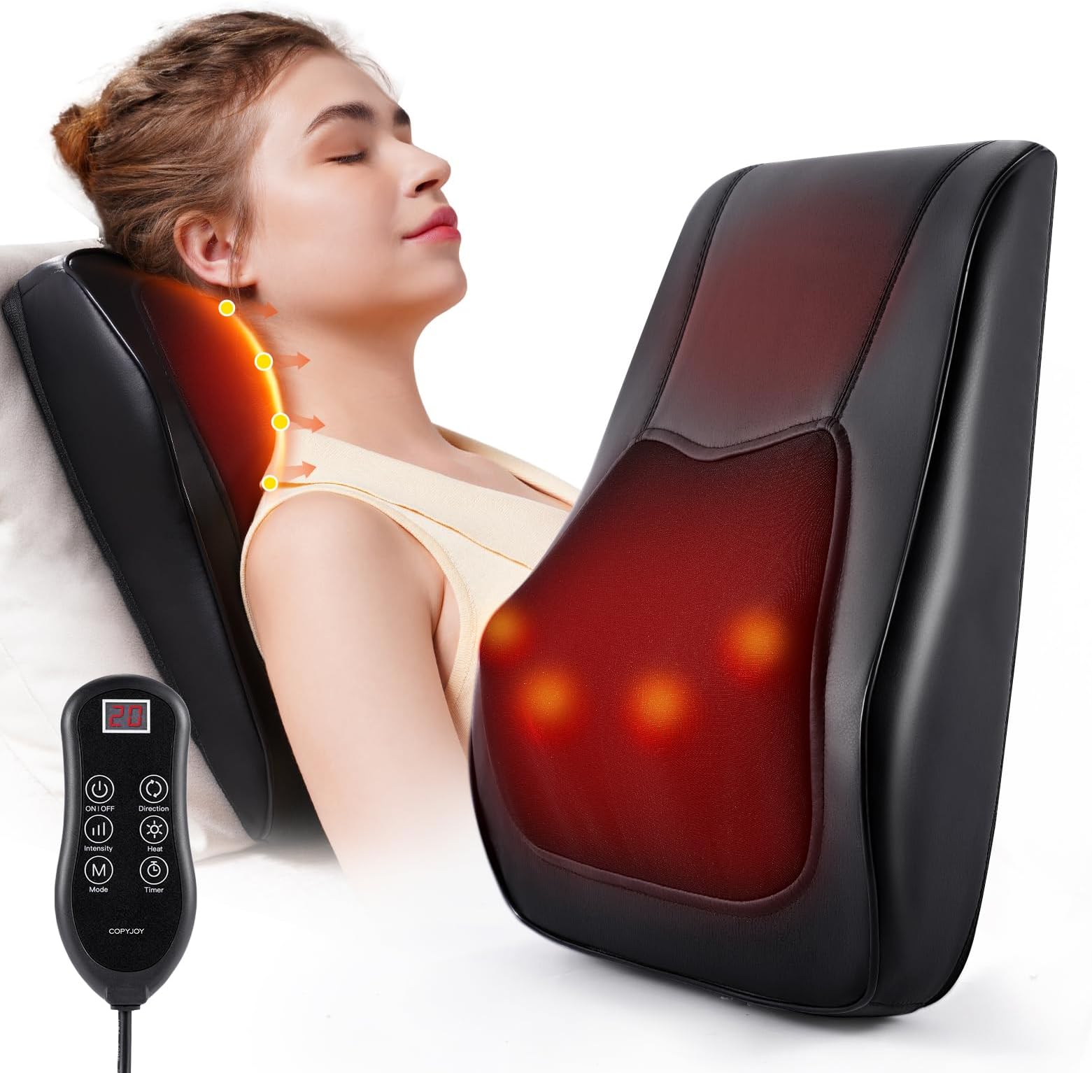 Back Massager with Heat, Neck Massager for Pain Relief Deep Tissue 3D Shiatsu Kneading Electric Massage Pillow for Whole Body Relaxation, Home, Car, Office Use, Gifts for Mom, Dad, Women, Men