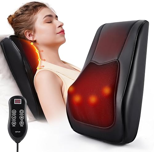 Masajeador de espalda con calor, masajeador de cuello para aliviar el dolor de tejido profundo Shiatsu 3D, almohada de masaje eléctrico para