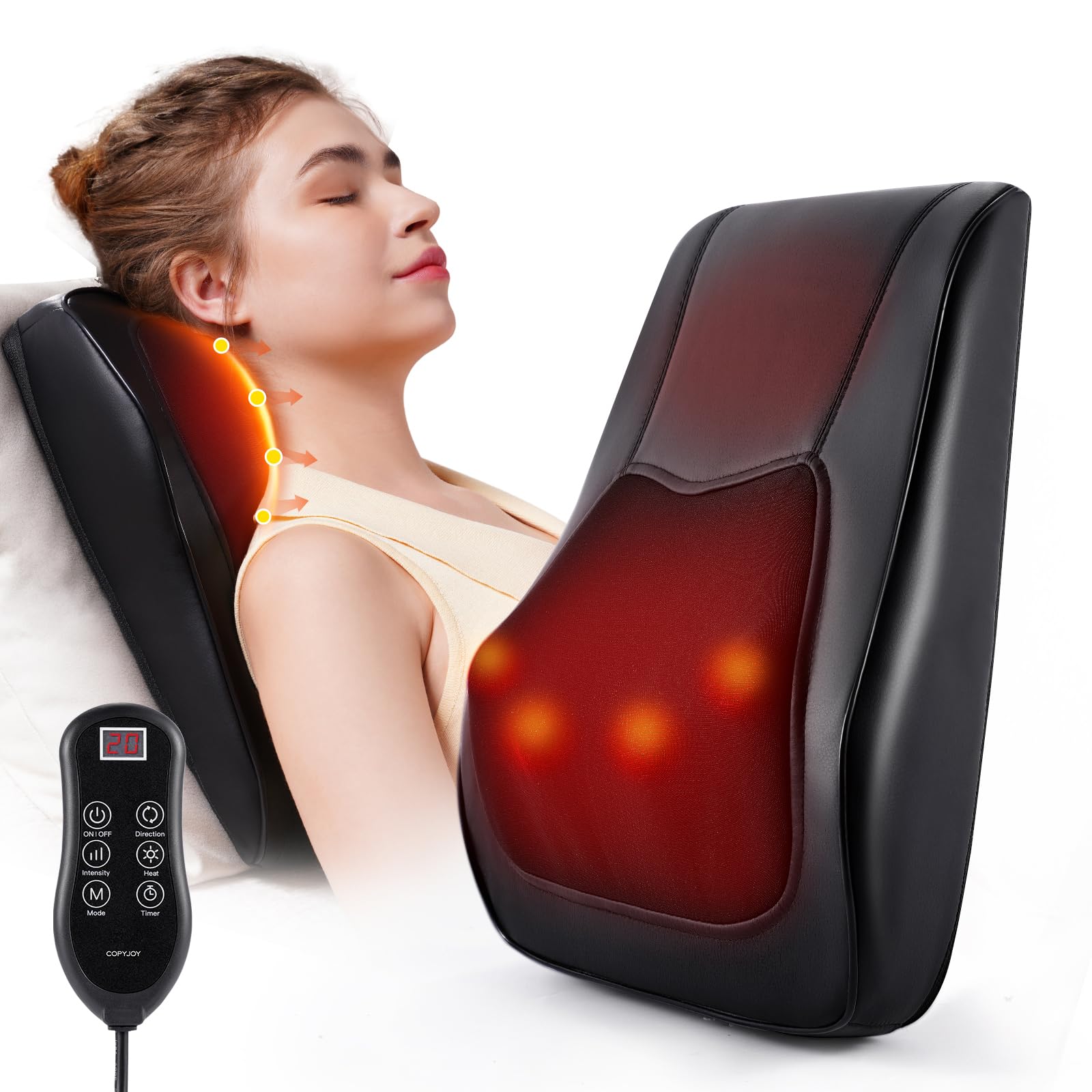 Back Massager with Heat, Neck Massager for Pain Relief Deep Tissue 3D Shiatsu Kneading Electric Massage Pillow for Whole Body Relaxation, Home, Car, Office Use, Gifts for Mom, Dad, Women, Men