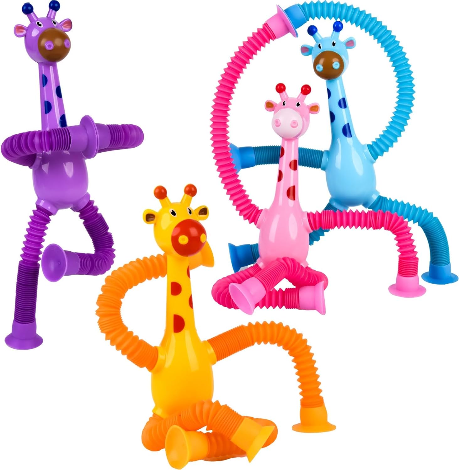 4 Pack Telescopic Suction Cup Giraffe Toy, Pop Tube Sensory Fidget Toys for Autism, Airplane Travel Essentials, Educational Fidget Toys, Great Idea for Boys and Girls