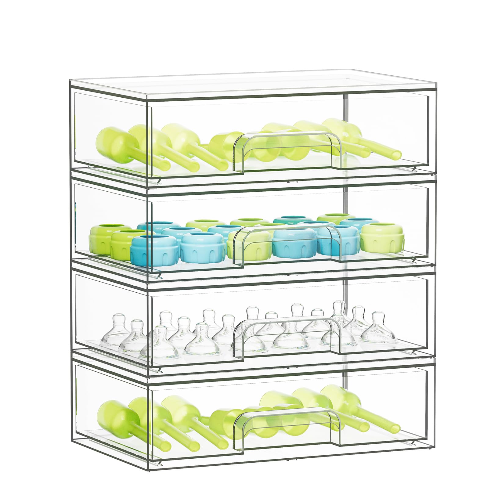 SpaceAid Bottle Storage Organizer Baby - Acrylic Bottles Station Organizer Container, Stackable Clear Drawers for Countertop, Vanity, Bathroom, Cabinet, Pantry Organization, 4 Pack, 4L, 13.7"H