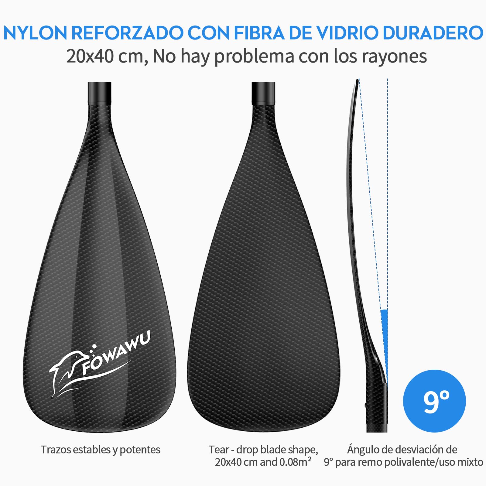 FOWAWU 3-Parte Remo Paddle Surf Semi-Carbono/Carbono Pala Sup Paddle Telescopic 160cm–210cm para Tabla de Surf Canoa Sup, Ligero y Portátil
