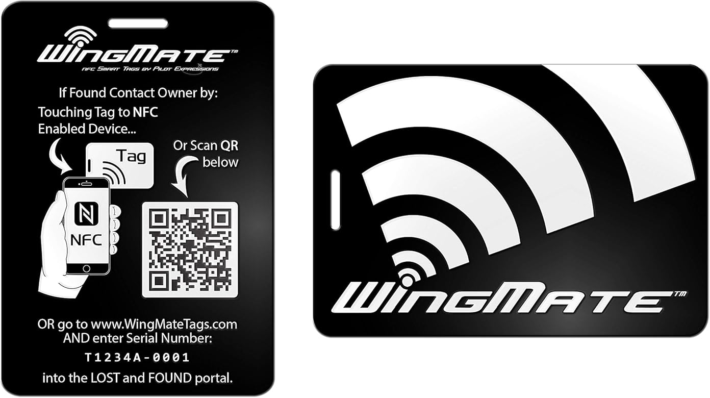 Microchip embedded durable Luggage Tag with Web App | WingMate Smart Tags |  Passive Tracking Luggage Tag | Black and White