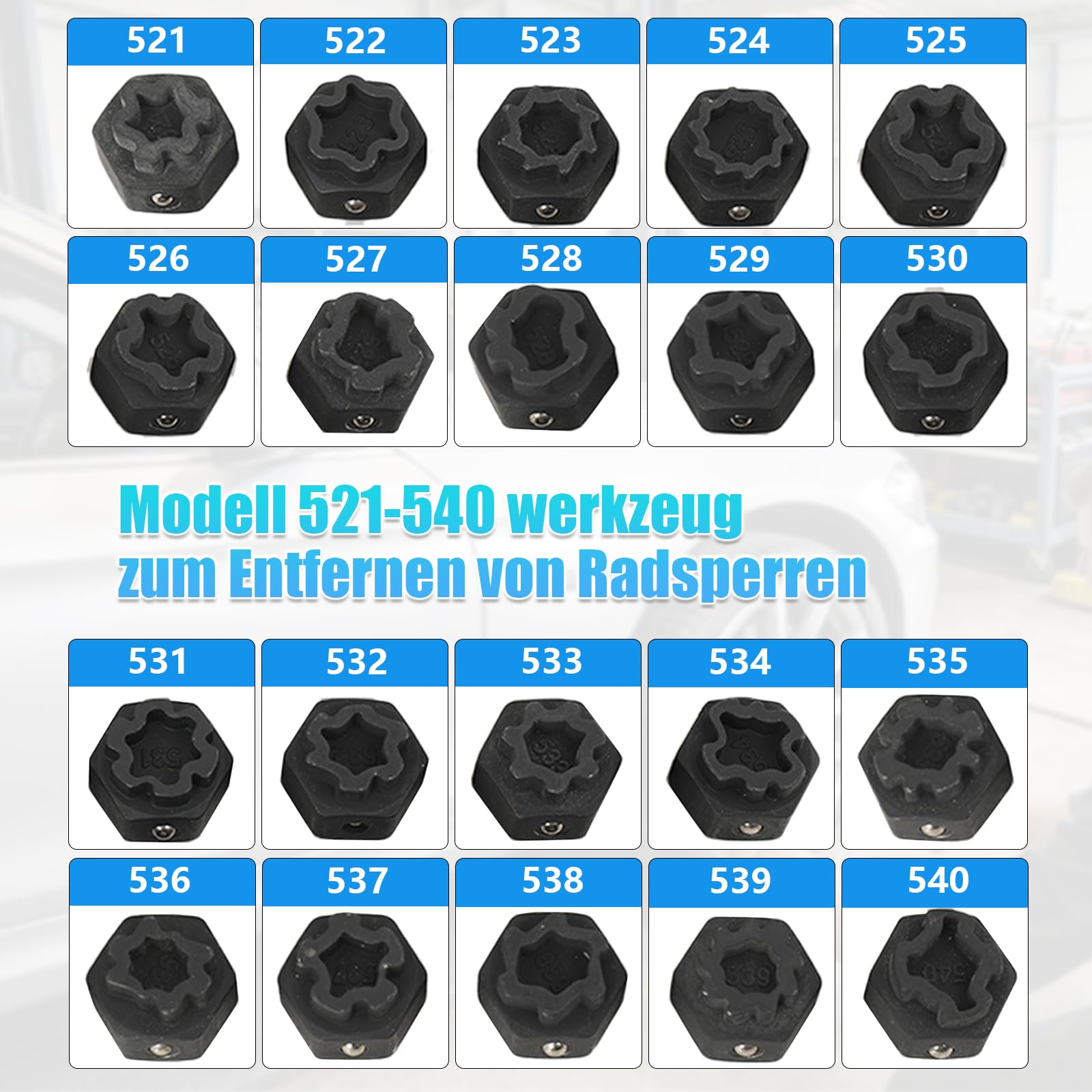 22-teiliges Felgenschloss Knacker Set, Radbolzen Demontage Werkzeug, Reifenmutter Entferner mit Adapter, Schlüssel Set für Volkswagen