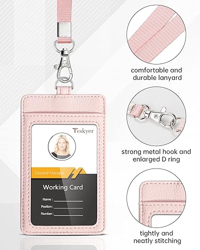 Miniatura 37 de Teskyer - Soporte para tarjetas de identificación con cordón, soporte de cuero para tarjetas de identificación, portatarjetas con cordón, vertical