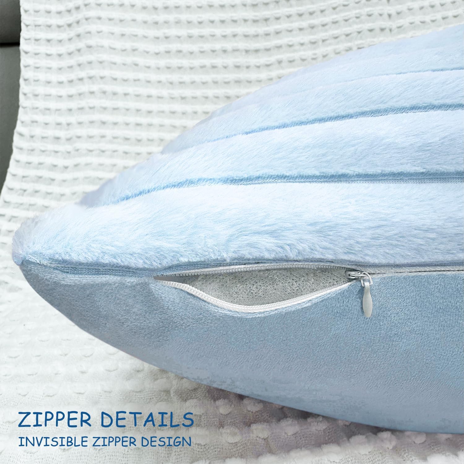 2 Pack Pillow Covers, 20x20 Faux Fur Square Throw Pillow Covers for Living Room Decorations Throw Pillow Case, Throw Pillow Cover Cushion Cover for Home Sofa Bedroom Car, Light Blue - Image 3