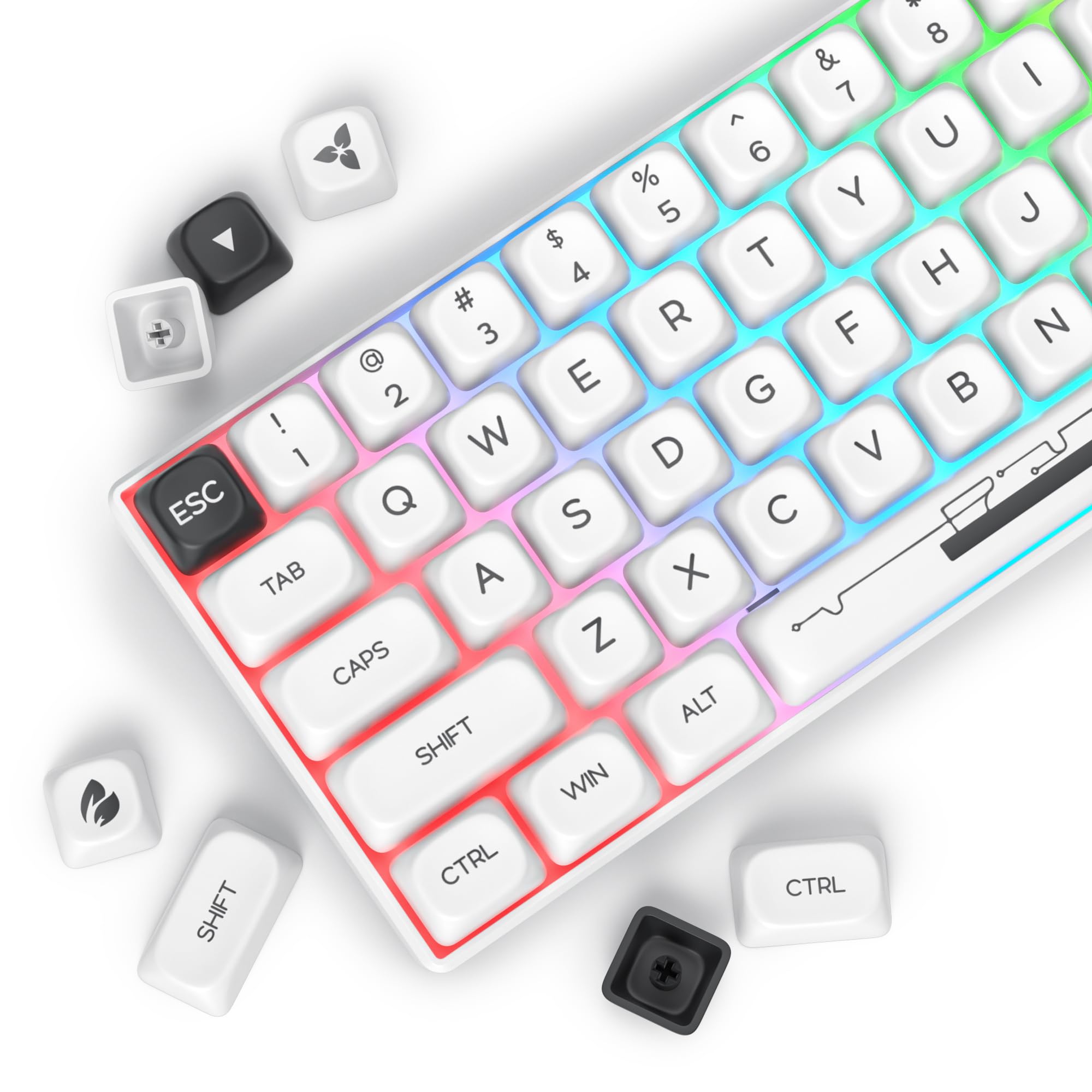 Mosptnspg 145 PBT Custom Cartoon Keycaps, MOA Profile Dye-Sublimation Ball Cap Set for Cherry/Gatron MX Switches 60 Percent/96%/61 Gaming Mechanical Keyboard (Minimalistic White)