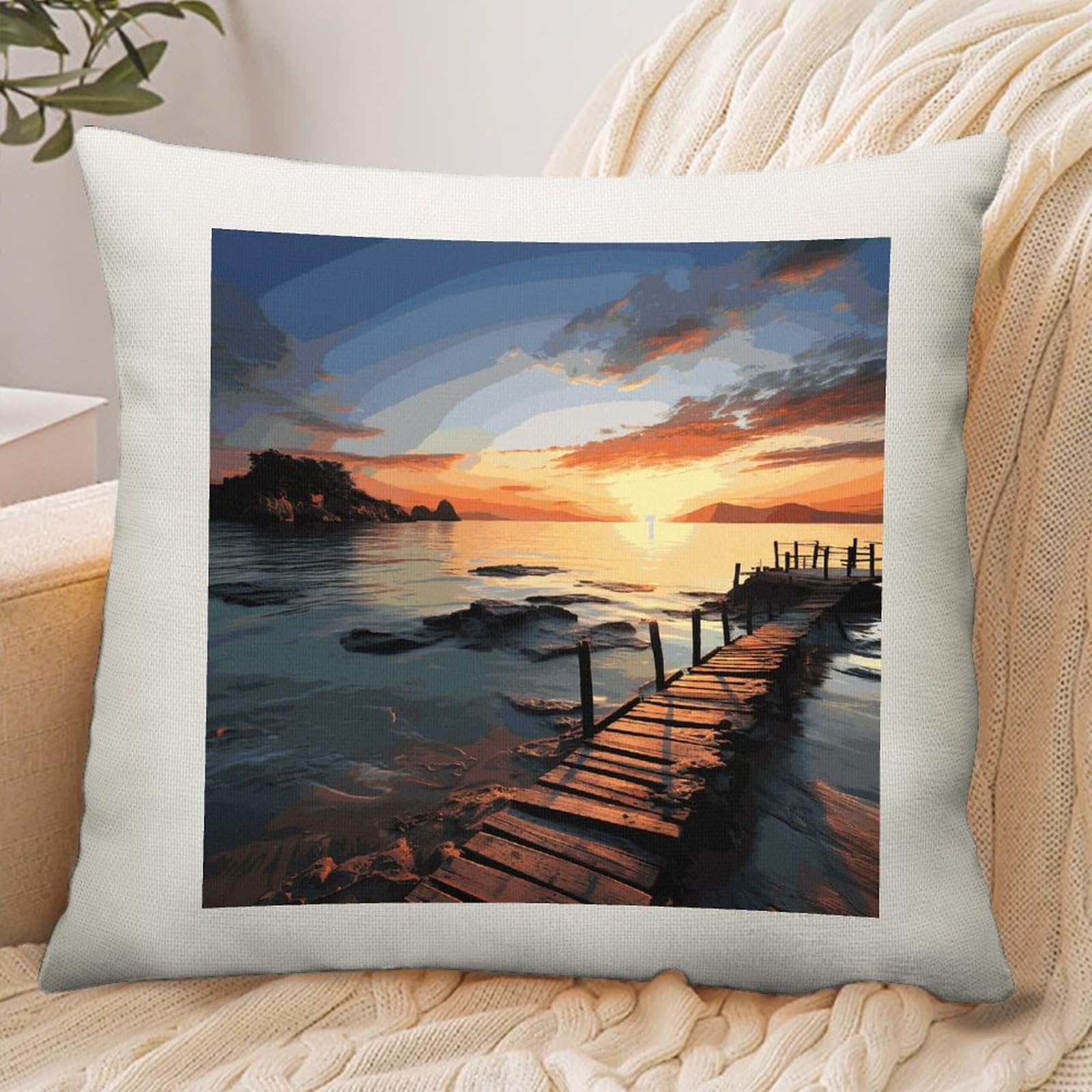 Adfgyerh Style Seascape Sunset Ocean Beach Pillow Cover Breathable,Pillowcases Boho Decorative Envelope Closure,Throw Pillow Covers For Beach,Patio,Balcony,Couch Living Room 18 * 18In