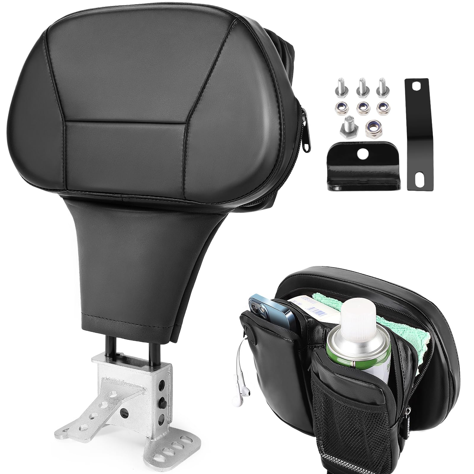 Adjustable Driver Backrest For Harley Touring 2009-Up, Plug In Rider Backrest w/Pounch Fits CVO Street Glide Road King Ultra Limited Electra Glide
