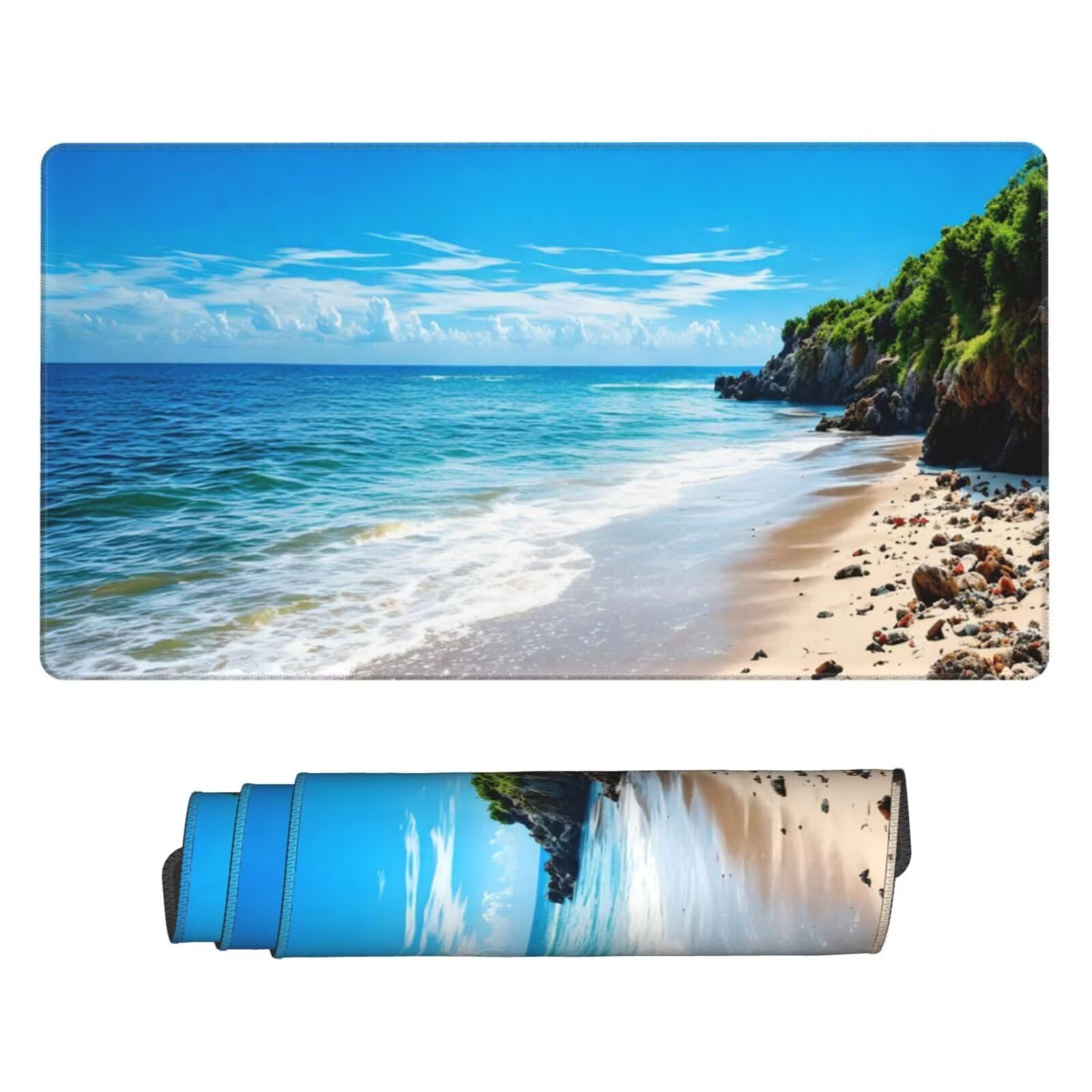 Podkładka pod mysz plażową, duża podkładka pod mysz 1600 x 800 mm, szczeliny podkładka pod mysz do gier, podkładka na biurko ze zszytymi krawędziami, podkładka pod mysz z klawiaturą, do pracy, gier,