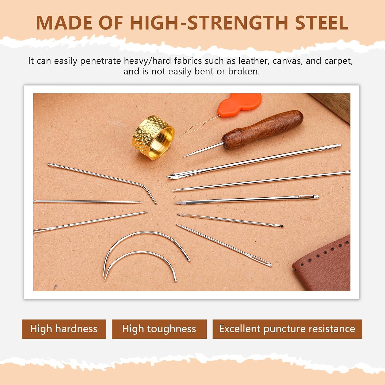 TLKKUE 22 Pcs Heavy Duty Sewing Needles Kit with Hand Sewing Needles Curved Needles Awl Threaders, Sewing Needles for Cloth Upholstery Leather Sofa Seats Tents Canvas Repair