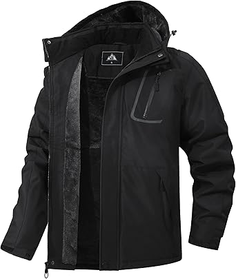 Men's Mountain Winter Coat Warm Fleece Ski Snow Jacket Waterproof Raincoat with Hood