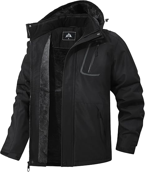 Men's Mountain Winter Coat Warm Fleece Ski Snow Jacket Waterproof Raincoat with Hood