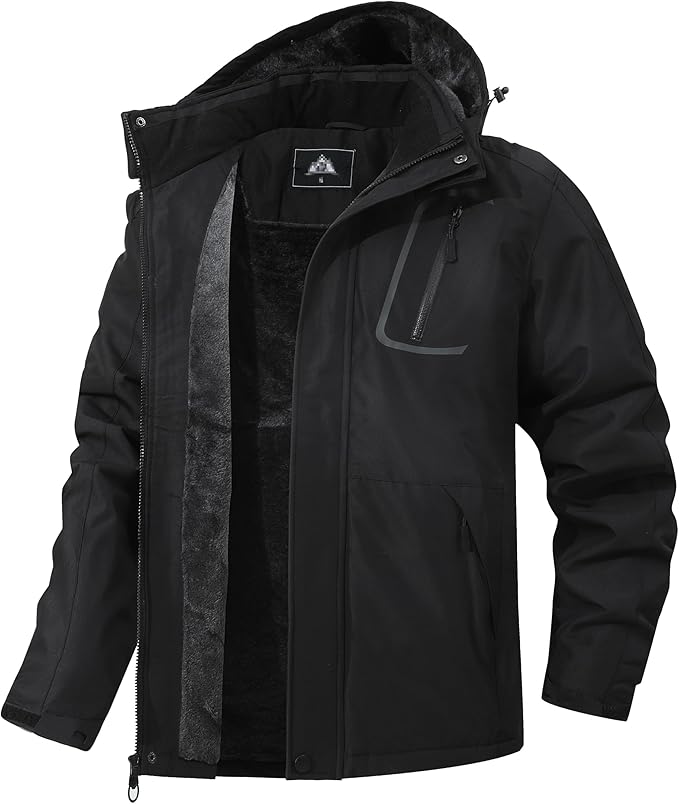 Men's Mountain Winter Coat Warm Fleece Ski Snow Jacket Waterproof Raincoat with Hood