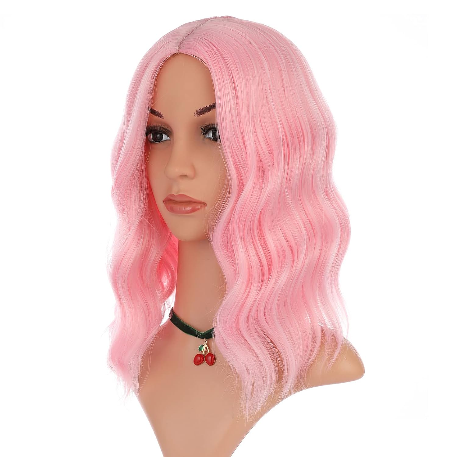 eNilecor Pink Wig,Light Pink Wigs for Women?14 Inch Colored Middle Part Bob Wig Short Curly Wavy Synthetic Natural Heat Resistant Cosplay Costume Party Wigs (Light Pink)