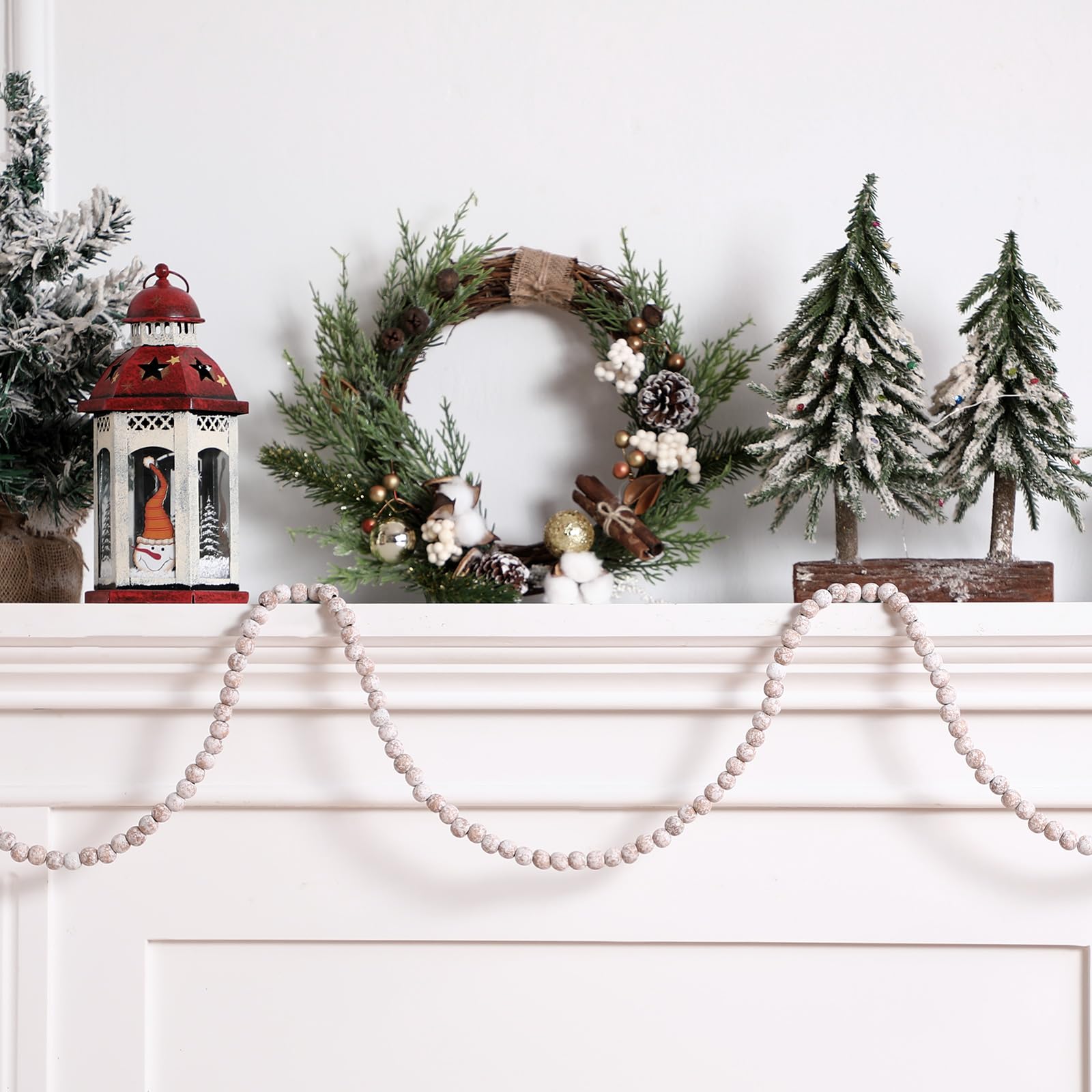 2 Stück 5,5 m Weihnachts-Holzperlen-Girlande, Vintage, natürliche Holzperlen, Girlande, dekorativ, rustikal, Urlaub, Weihnachtsbaum, Girlande, Landhaus, Weihnachtsdekoration für den Innen- und