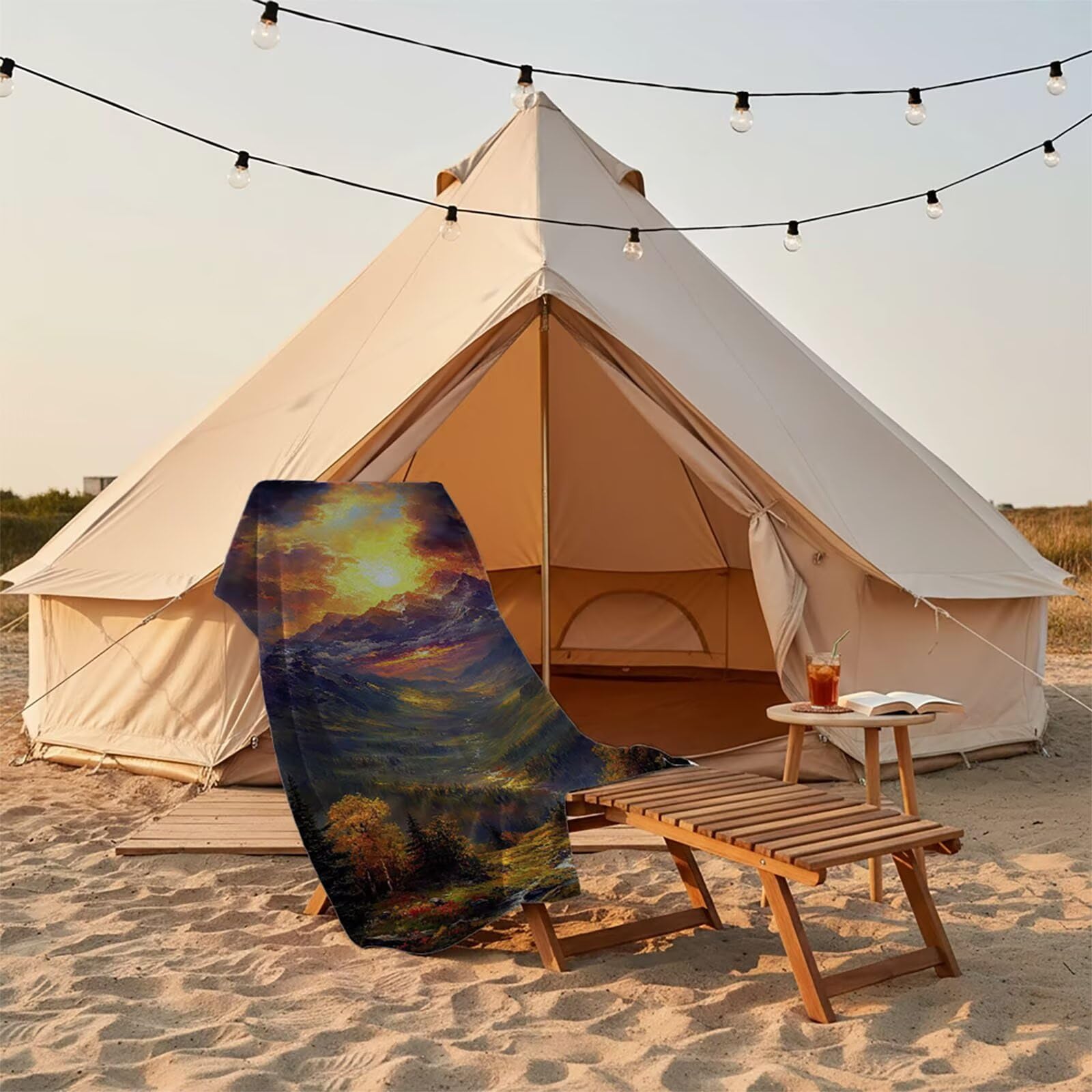 Strandtuch Berg Strandtuch XXL 100x220CM mit Weich & Hautfreundlich als Saunahandtuch Fitness Handtuch Pool Gym Handtuch Badetuch Sporthandtuch für Camping Travel Essentials Sonnenuntergang LSTJ-2199