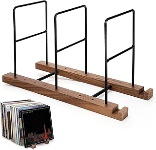 Vinyl Record Holder Laelr 60 to 80 LPS Solid Wood Vinyl Record Storage Holder Now Playing Vinyl Record Stand Retro Audio Record Collection Holder with 3 Stainless-Steel Racks for Home Office Decor (Classic)