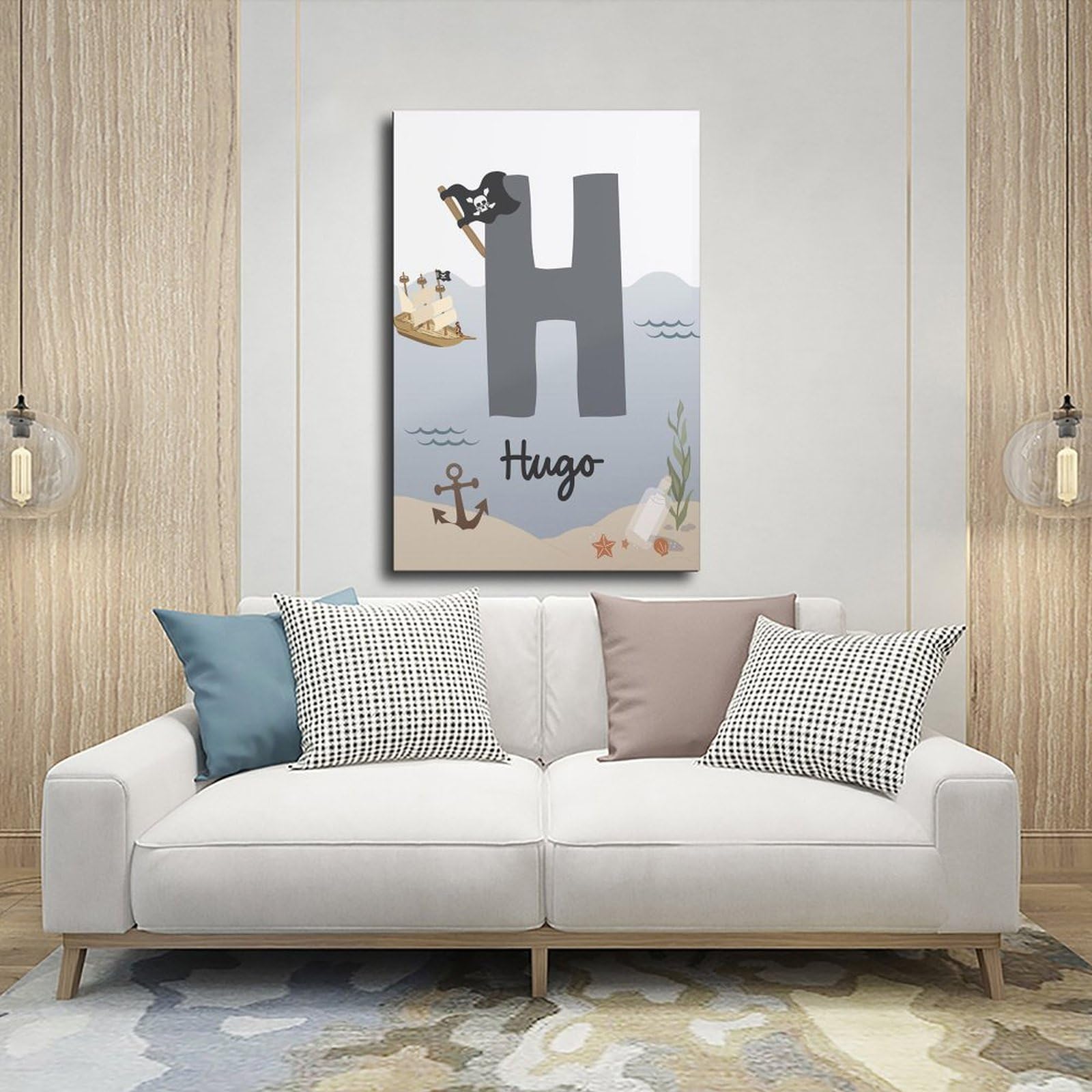 Poster sur toile avec thèmes éducatifs de l'alphabet de A à Z (14) - Décoration murale pour salon, chambre à coucher - 40 x 60 cm