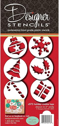 Designer Stencils Plantillas navideñas para cupcakes y galletas, beigesemitransparente, se adapta a círculo de 2 pulgadas