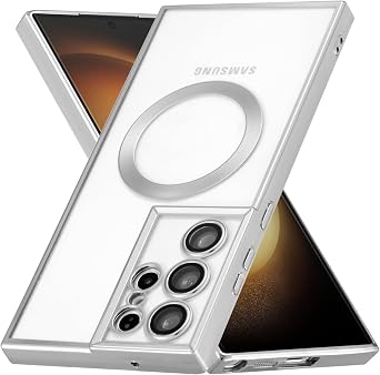 ZCDAYE Magnetic Case for Samsung Galaxy S23 Ultra, Samsung S23 Ultra6.8 inch Phone Case Compatible with Magsafe, Electroplated Edge Transparent TPU Shockproof Case Cover for Women Men - Silver